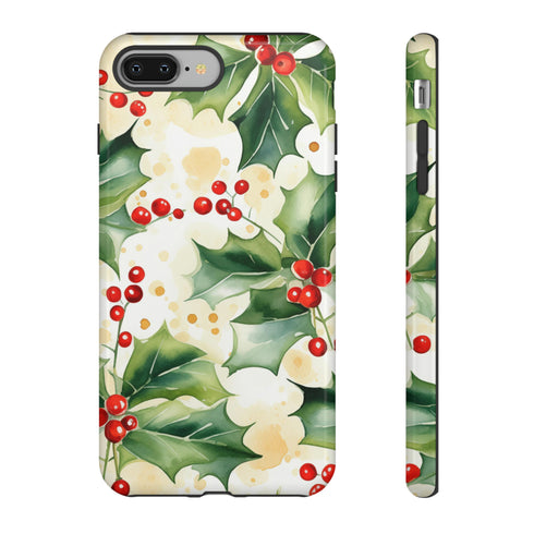 Christmas Holly on a Golden Background - Impact Resistant Phone Case iPhone 8 Plus Glossy